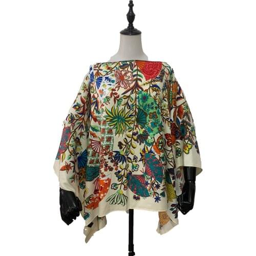 Beautiful Printed Flower Short Kaftan Women Top clothes Dashiki Muslim Women Abaya Silk Top dress African dresses for women