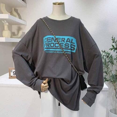 Korea Chic 2021 Autumn New White Letter Print Pullover Long Sleeve T-shirt Womens Loose Yellow Casual Couple Top X880