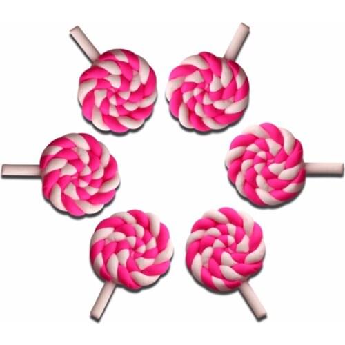 12Pcs Fuchsia Lollipop Clay Decoration Crafts Kawaii Cute Flatback Cabochon Embellishments For Scrapbooking DIY Accessories