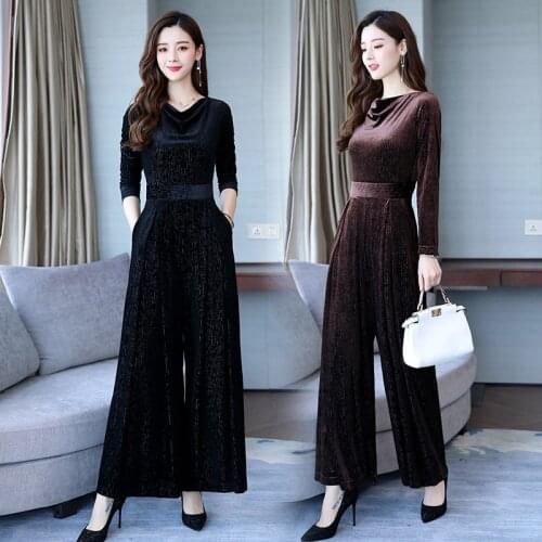 2021According to Lanshan jumpsuit womens autumn fashion pants suit 2018 new slim slimming golden velvet jumpsuit tide