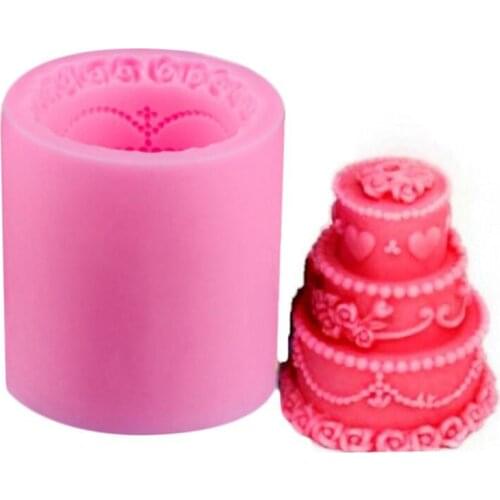 3D Silicone Mold DIY Three Layer Birthday Wedding Cake Mold Chocolate Ice Cube Handmade Soap Fondant Candle Making Mold