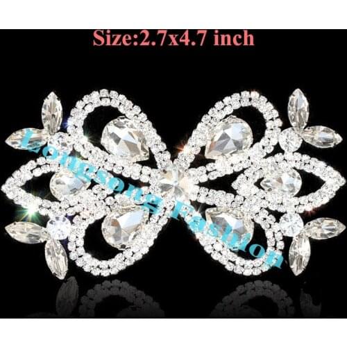 Free Shipping Wholesale 5pcs/lot 4.7" Rhinestone Applique for Wedding Gown Bridal Sash Evening Wear Rhinestone Patch ML19
