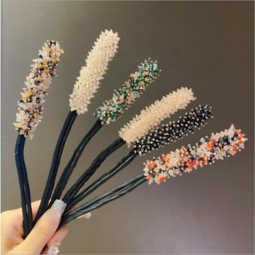 Women Crystal plate hair device elegant ball head simple lady hairpins fluffy bud head