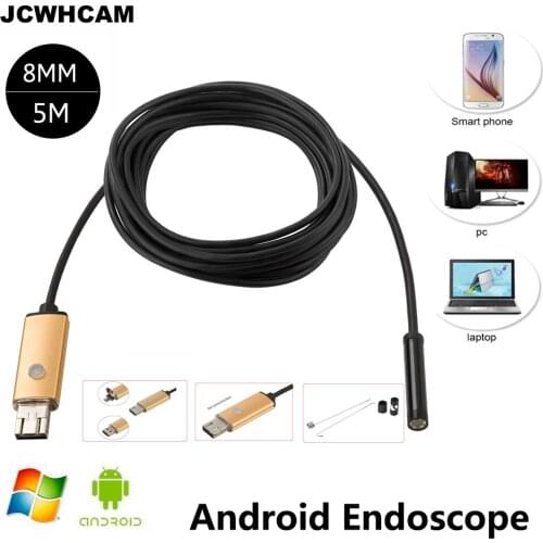 JCWHCAM 8MM endoscope 5M Cable USB Endoscope Android Camera 720P Snake Tube Pipe Inspection USB Endoskop Waterproof Borescope