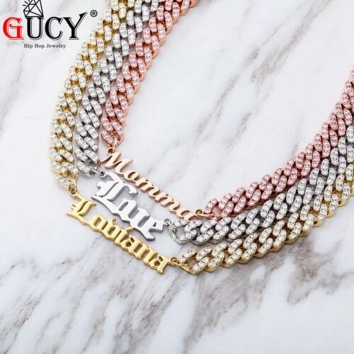 GUCY Stainless Steel 18 Different Style Custom Name Pendant Necklace With CZ Chain Necklace Plated Micro Paved Choker Necklace