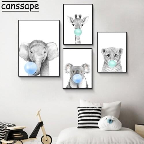 Elephant Giraffe Zebra Canvas Painting Raccoon Wall Prints Animals Pictures Nursery Art Print Nordic Kids Room Poster Decoration