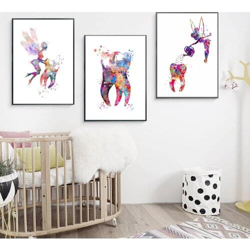 Cartoon Dental Art Tooth Fairy Canvas Painting Art Posters and Print Dental Hygienist Wall Picture for Living Room Home Decor