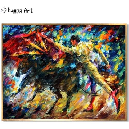 Bullfighting Oil Painting Hand Painted Spain Warrior Painting Gladiator Landscape Spanish Bullfighter Picture for Home Decor