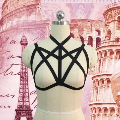Hot black harness cage gothic harness bra sexy lingerie body harness Handmade Harajuku pole dance adult harness bra