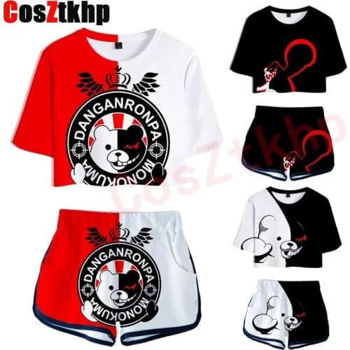 Hot Game Danganronpa Monokuma Cosplay T-shirt Shorts Suits Girls Junko Enoshima Ouma Kokichi Short sleeve Tees Women Sportswear