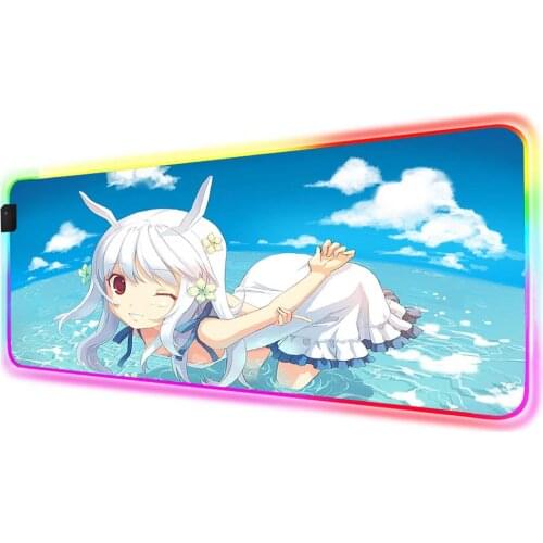 Mairuige Comic Cute Rabbit Doll Custom RGB Mousepad Black Lock LED with Backlight Computer Keyboard Rubber Non-Slip Desk Mat Xxl
