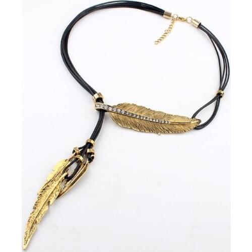 Fashion simple feather leaf adjustment necklace leather rope ladies gifts daily practical accessories