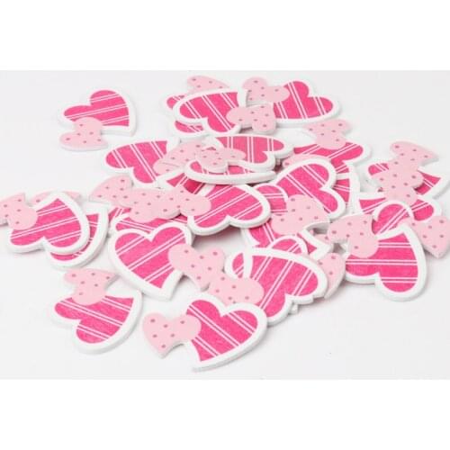 Cartoon Pink Heart Pattern Diy Painting Wooden Handmade Accessories Decoration Sewing Scrapbooking Crafts 27x35mm 20pcs