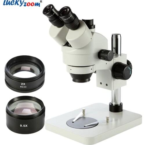 Luckyzoom Brand 3.5X-90X Table Pillar Stand Zoom Magnification Trinocular Stereo Microscope 144 LED Microscopio Accessories