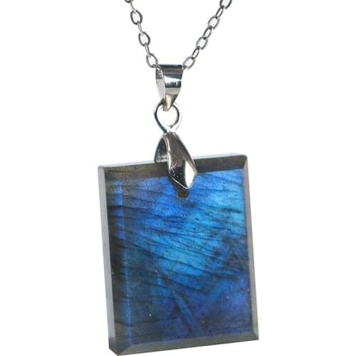 Genuine Natural Labradorite Blue Light Gems Rectangle Shape Nice Stone Women Pendant 24x19x7mm