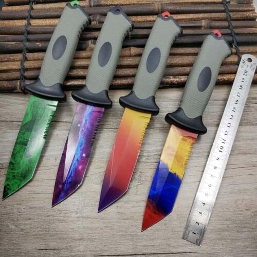 Stainless Steel CS GO Real Bear Knives Integrated Handle Strike Tactical Sawtooth Fixed Blade Hunting Straight Camping Knife