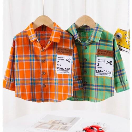 Autumn Girls Boys Shirts Short Sleeve Classic Plaid Lapel Shirts Tops with Pocket Baby Boys Casual Shirts Kids Clothing