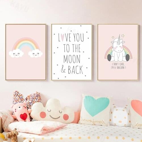 Pink Rainbow Canvas Painting Kids Poster Nordic Wall Art Picture Unicorn Poster Nursery Posters And Prints Baby Room Decoration