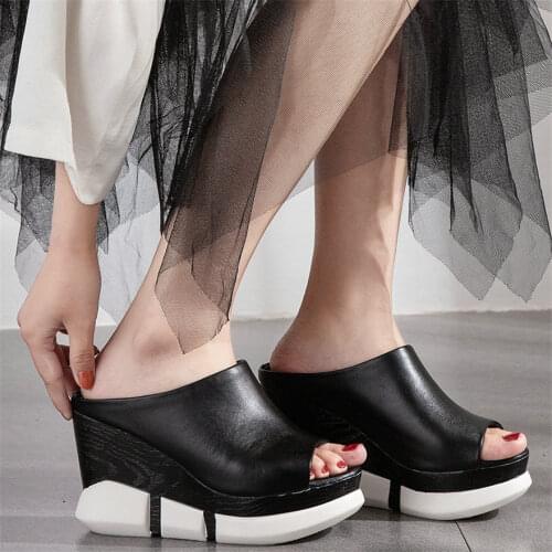Punk Casual Shoes Women Genuine Leather Wedges High Heel Gladiator Sandals Female Open Toe Platform Pumps Shoes Fashion Sneakers