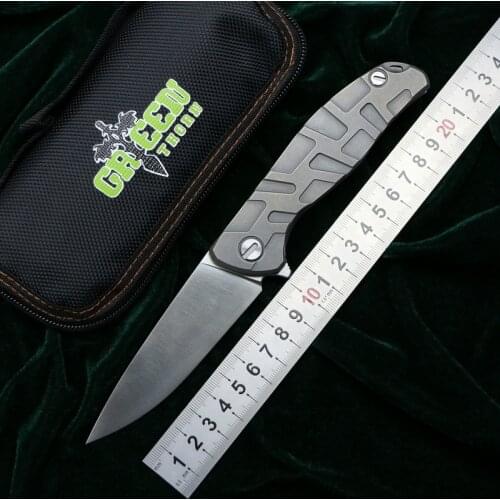Green thorn F95 Flipper Folding Fnife D2 Blade Titanium Handle Outdoor Camping Hunting Survive Pocket Kitchen Knives EDC Tools