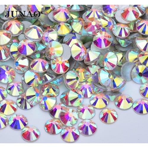JUNAO SS3 6 10 12 16 20 30 50 Crystal AB Glass Rhinestones Flatback Glue On Strass Nail Art Decoration Stones for Clothes Shoes
