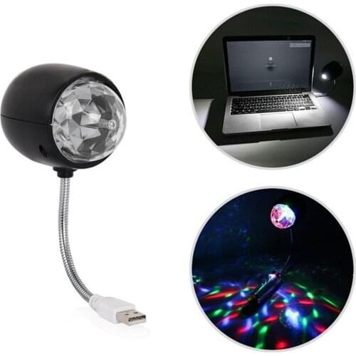 USB Disco Ball Lamp, Rotating RGB Colored LED Stage Lighting Party Bulb with 3W Book Light, USB Powered (Black)