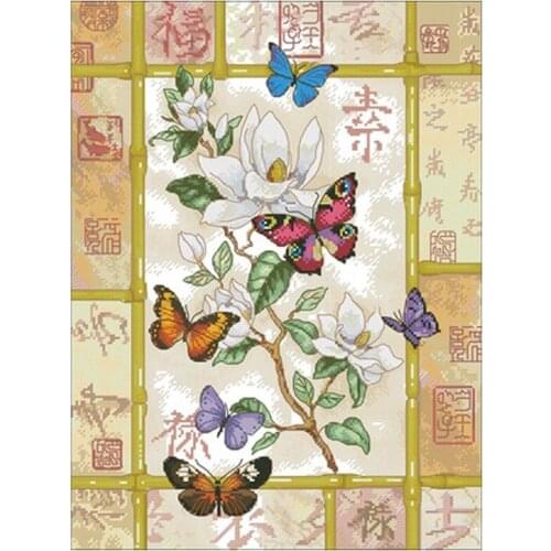 Magnolia butterfly patterns Counted Cross Stitch 11CT 14CT 18CT DIY Chinese Cross Stitch Kits Embroidery Needlework Sets