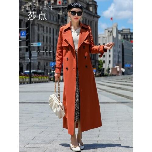 2021 Autumn New Red Womens Windbreaker Coat Long Over Knee Waist Fashion Coat Temperament Fashion