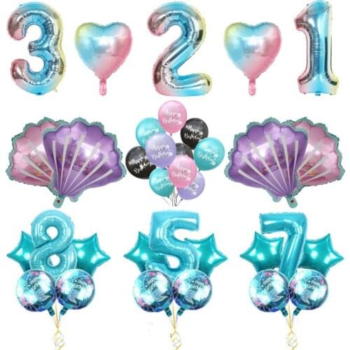 Mermaid party Balloon Foil Happy Birthday Balloon Air Helium Number Ballon Figures Birthday Decorations Kids Baloon