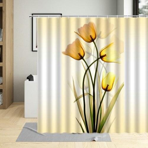 Tulip 3D Printing Shower Curtain Colorful Flower Waterproof Cloth Polyester Curtains Bathtub Decor Sheer Home Hanging