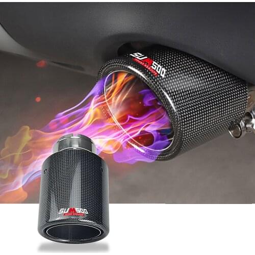SUMSOO 1piece for car exhaust pipe modified curling style glossy carbon fiber tail Ttips universal muffler exhaust pipe