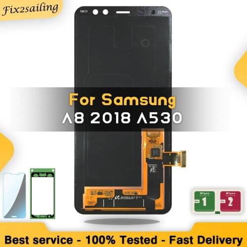 100% New LCD Display For SAMSUNG Galaxy A8 2018 A530 LCD Touch Digitizer Assembly Brightness Adjusted + Glass Film