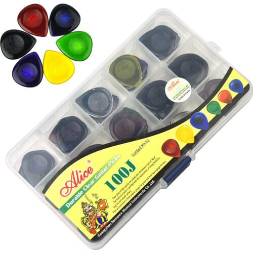 100pcs/lot 2mm Clear Water Drop Picks 25mm x 30mm for Guitar Bass Mixed Colors w/ PVC Box