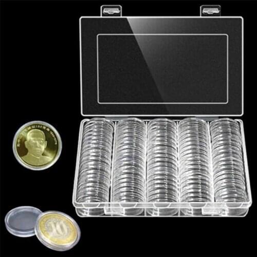 100Pcs 30mm Clear Coin Holder Capsule Protector Case Collection Storage Box