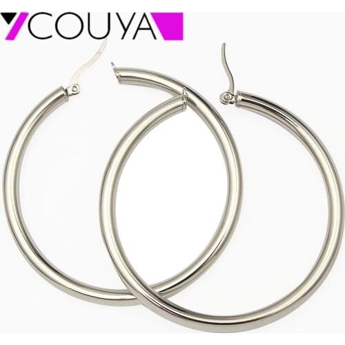 2017 Big Earrings New Trendy 5mm Thickness Stainless Steel Hoop Earrings Jewelry Wholesale Round 3 Size Hoop Earrings For Women