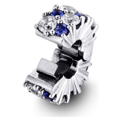 2020 Winter Fits Europe Bracelet 925 Sterling Silver Clear & Blue Sparkling Clip Charm Beads for Bangle DIY Jewelry Gift