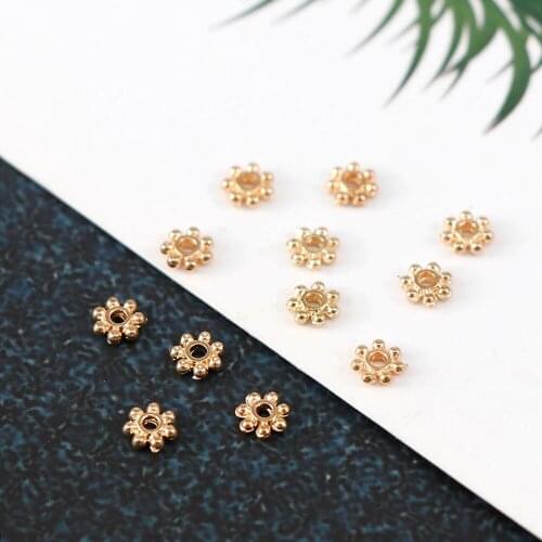 4mm 100pcs Shiny Vintage Metal Hollow Gold Flower Spacer Beads End Caps Pendant Fashion DIY Charms Connectors Jewelry Findings