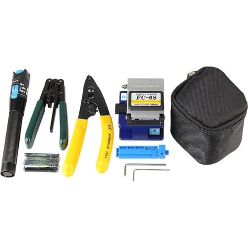 Free Shipping Fiber Optical FTTH Tool Kit with FC-6S Fiber Cleaver and Visual Fault Locator 1mW and Fiber Optic Stripper CFS-2