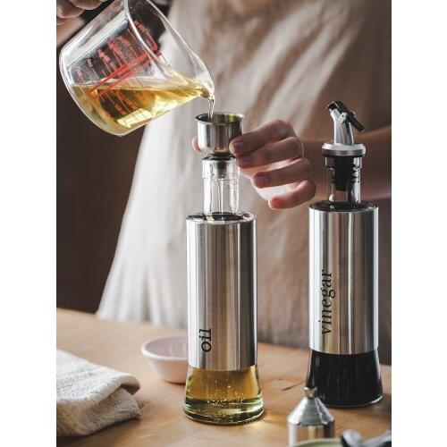 Seasoning Bottle Glass Oil Bottle Stainless Steel Sauce Boat Vinegar Bottle Oil Bottle Kitchen Supplies