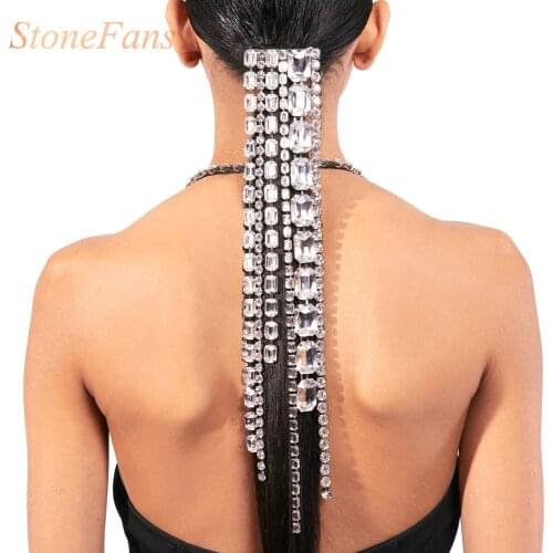 Stonefans Large Rhinestone Hair Chain for Braids Women Girls Jewelry Indian Charm Boho Bridal Tiara Accessories Headband Crystal