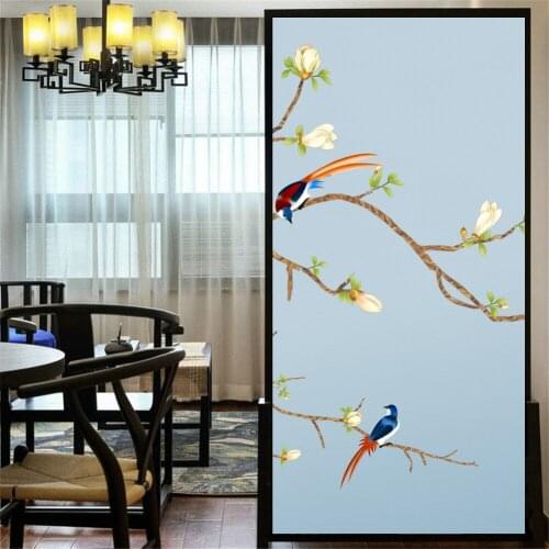 Privacy Windows Film Decorative Flowers Birds Stained Glass Window Stickers No Glue Static Cling Frosted Window Cling 57