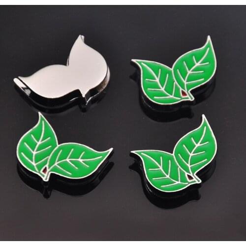 10PCS 10mm Hole Enamel Green Tree Leaves Slide Charms Slide Beads DIY 10mm Bracelets Wristbands Pet Collar Belt Strap