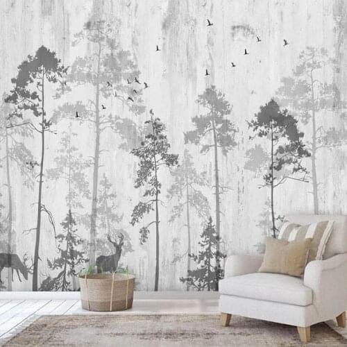 Custom Mural Wallpaper Nordic Hand Painted Fantasy Forest Elk Wall Painting Living Room TV Sofa Bedroom Creative Papel De Parede