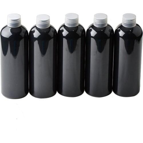 Hot sale!! 20 x 300ml 10oz Big Black PET Empty Plastic Refillable Boston Round Bottle with lid Packaging Cosmetic Containers
