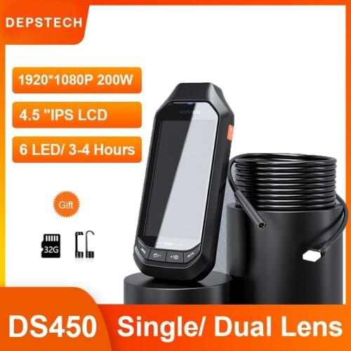 1080P Single Lens/ Dual Lens Endoscope Camera with 4.5 "IPS LCD Screen/ 6 LED Ligths/ 32GB TF for Car Sewer Inspection