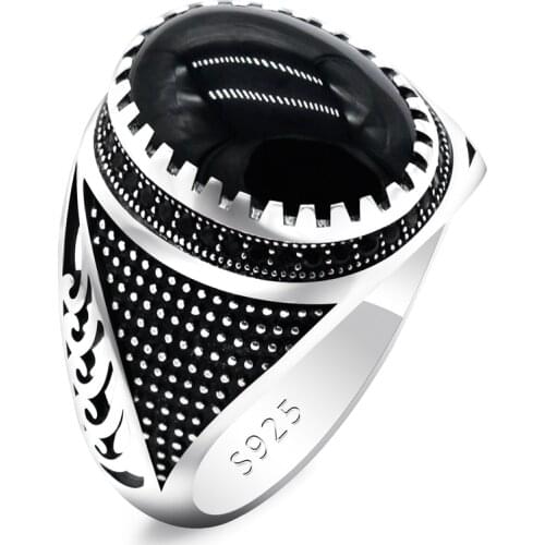 New S925 sterling silver natural agate mens ring, spinel Turkish gemstone ring, mens jewelry