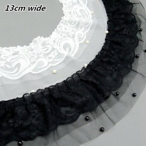 Beautiful Three-layer Mesh Pleated Beaded Lace Fabric DIY Fluffy Ruffled Neckline Cuffs Dress Doll Skirt Hem Sewing Accessories