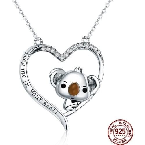 Hot sale authentic 925 sterling silver heart pendant koala necklace for woman fashion zircon jewelry girl birthday wedding gift