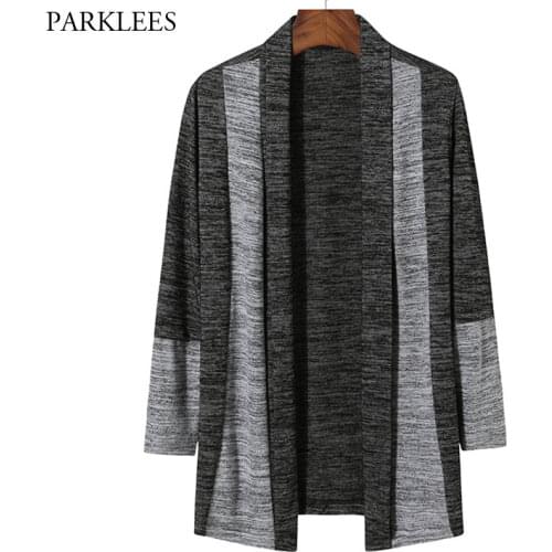 Patchwork Cardigan Sweater Men Colorblock Contrast Stylish Shawl Collar Mens Sweaters Coat Casual Slim Geometry Mens Cardigan