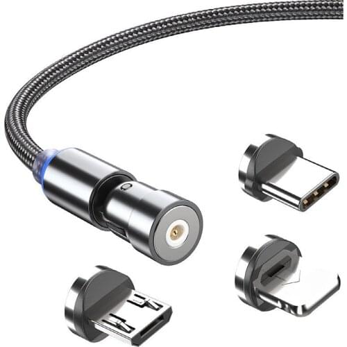 3-in-1 Magnetic Rotating Fast Charge Cable Date Cable 3A 360 Rotate Magnetic Cable Micro USB Type C Cable For iPhone Samsung